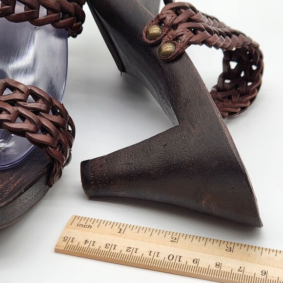 Gianni Bini Loop-T-Loop Sandal Heels Womens Sz 9.5 Brown Leather Boho Hippie 70s - Picture 6 of 12